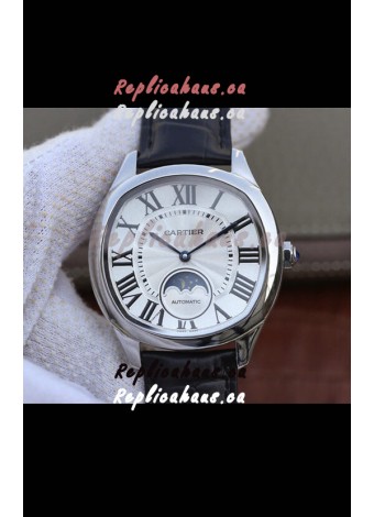 Drive De Cartier Moonphase Edition 1:1 Mirror Replica Watch in Stainless Steel - White Dial 