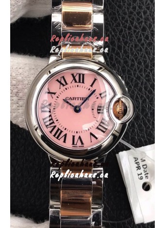 Ballon De Cartier Swiss Quartz 1:1 Mirror Quality 28MM in Two Tone Rose Gold Strap