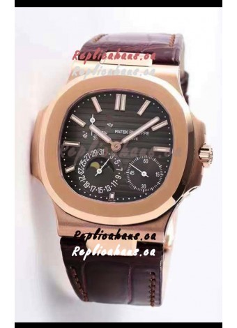 Patek Philippe Nautilus 5712/R 1:1 Quality Swiss Replica Watch in Brown Dial Leather Strap