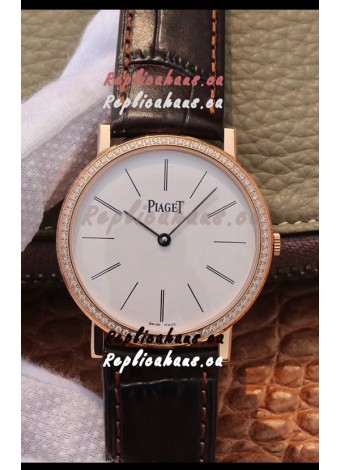 Piaget Altiplano G0A31114 1:1 Mirror Swiss Replica Watch in Rose Gold White Dial Diamonds Bezel