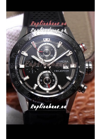 Tag Heuer Carrera Heuer 01 Swiss Replica Watch in Steel Casing Ceramic Bezel 43MM