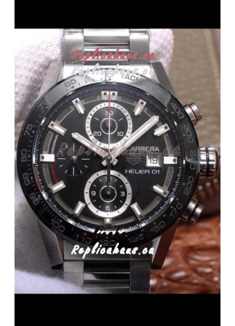 Tag Heuer Carrera Heuer 01 Swiss Replica Watch in Steel Casing Ceramic Bezel 43MM