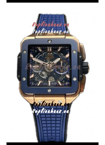Hublot Square Bang Unico Rose Gold Blue Ceramic Chronograph Watch 1:1 Mirror Replica