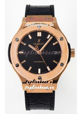 Hublot Super Clone Classic Fusion Rose Gold 38MM 1:1 Mirror Replica Watch Black Dial