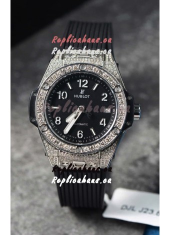 Hublot Big Bang One Click Mossanites Paved Casing Swiss Replica Watch Black Dial