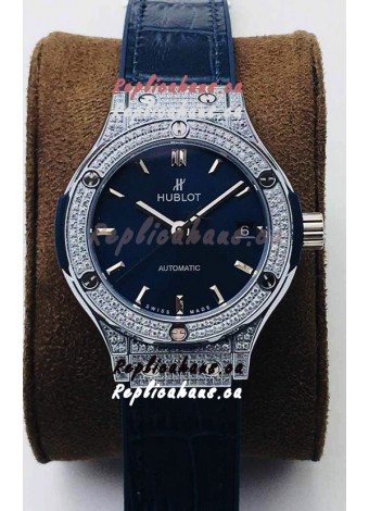 Hublot Classic Fusion Diamonds Steel Blue Dial 38MM Swiss Replica Watch 1:1 Mirror Quality