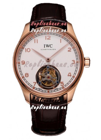 IWC Portugieser IW545801 Hand-Wound Genuine Tourbillon Rose Gold Swiss Replica Watch 