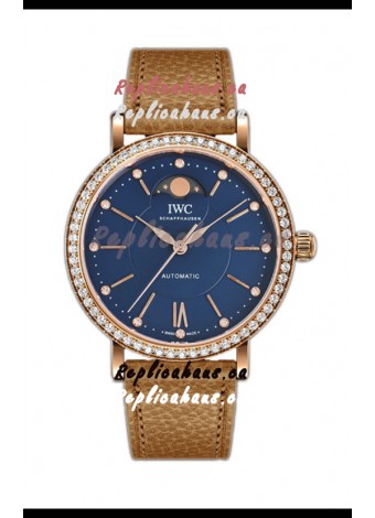 IWC Portofino IW6596 Automatic Moon Phase Rose Gold Casing Watch in Blue Dial 37MM