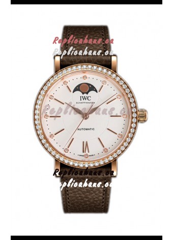 IWC Portofino IW6596 Automatic Moon Phase Rose Gold Casing Watch in White Dial 37MM