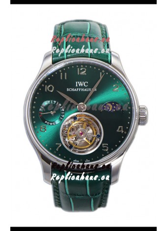 IWC Portugese Hand-Wound Genuine Tourbillon Green Dial Steel Casing Swiss Replica Watch 
