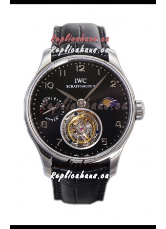 IWC Portugese Hand-Wound Genuine Tourbillon Black Dial Steel Casing Swiss Replica Watch 
