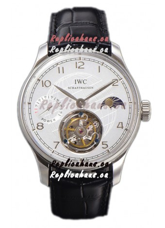 IWC Portugese Hand-Wound Genuine Tourbillon White Dial Steel Casing Swiss Replica Watch 