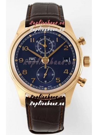 IWC Portugieser Chronograph Classic IW390305 Yellow Gold Blue Dial 1:1 Mirror Replica