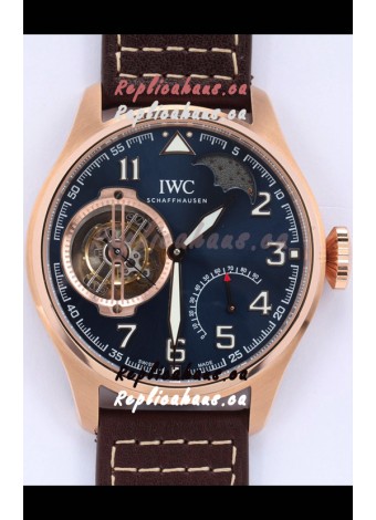 IWC Portuguese Genuine Swiss Tourbillon Movement Rose Gold Watch in Blue Dial 