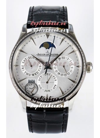 Jaeger LeCoultre Super Clone Master Ultra Thin Perpetual Calendar White Dial Diamonds Watch