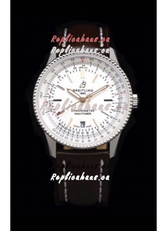 Breitling Navitimer 1 Automatic Swiss Replica Watch in White Dial - Leather Strap