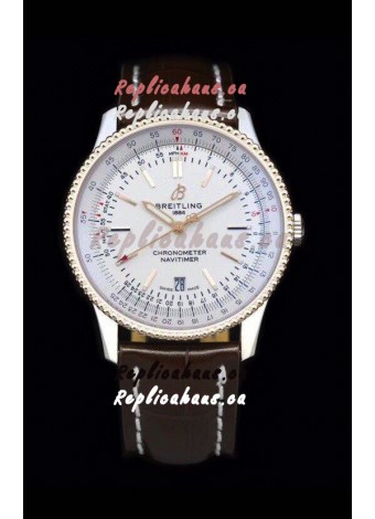 Breitling Navitimer 1 Automatic Swiss Replica Watch in White Dial Rose Gold Bezel