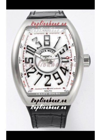Franck Muller Vanguard Crazy Hours in Stainless Steel - White Dial Swiss Replica Watch 