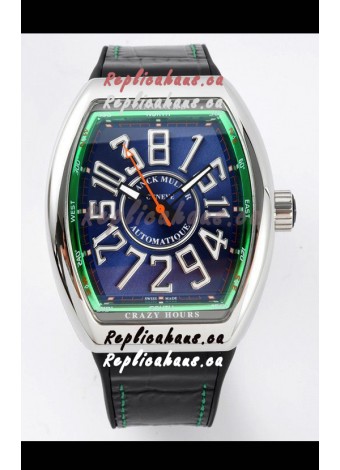 Franck Muller Vanguard Crazy Hours Steel Blue Dial Swiss Replica Watch 