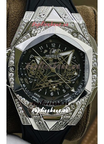 Hublot Big Bang UNICO Sang Bleu II Stainless Steel Diamonds 1:1 Mirror Quality Swiss Replica Watch 