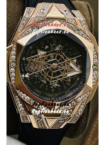 Hublot Big Bang UNICO Sang Bleu II Rose Gold Diamonds 1:1 Mirror Quality Swiss Replica Watch 