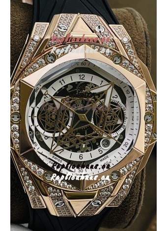 Hublot Big Bang UNICO Sang Bleu II Rose Gold Diamonds 1:1 Mirror Quality Swiss Replica Watch 