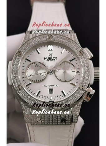Hublot Classic Fusion Chronograph Steel Diamonds Casing Steel Dial 1:1 Mirror Replica Watch 