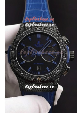 Hublot Classic Fusion Chronograph DLC Diamonds Casing Steel Dial 1:1 Mirror Replica Watch 