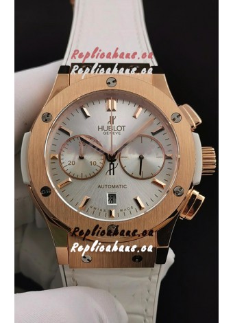 Hublot Classic Fusion Chronograph Rose Gold Casing Steel Dial 1:1 Mirror Replica Watch 