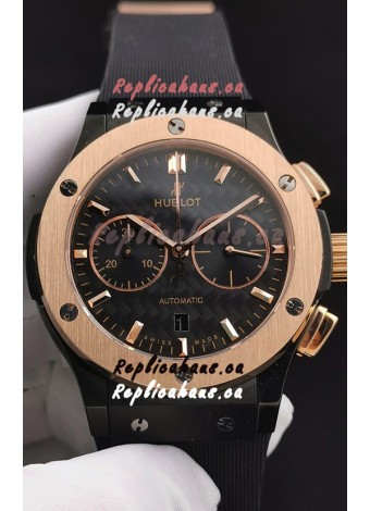 Hublot Classic Fusion Chronograph Ceramic Rose Gold Bezel Carbon Dial 1:1 Mirror Replica Watch 