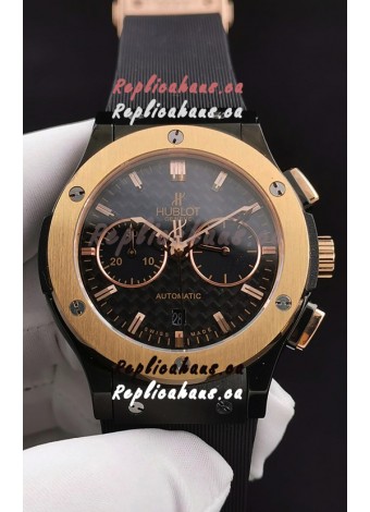 Hublot Classic Fusion Chronograph Ceramic Yellow Gold Bezel Carbon Dial 1:1 Mirror Replica Watch 
