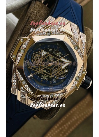 Hublot Big Bang UNICO Sang Bleu II Rose Gold Diamonds 1:1 Mirror Quality Swiss Replica Watch 