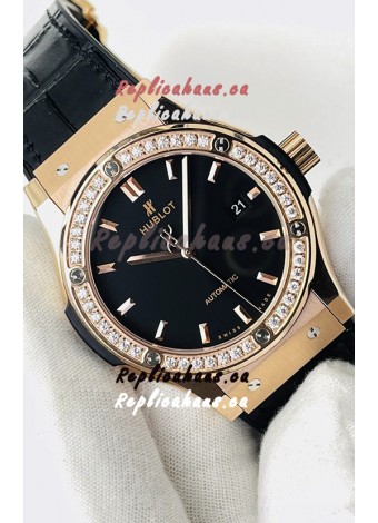 Hublot Classic Fusion Rose Gold Black Dial Swiss Replica Watch 1:1 Mirror Quality 