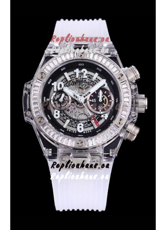 Hublot Big Bang Unico Plexiglass Casing 1:1 Mirror Edition Swiss Replica Watch White Strap