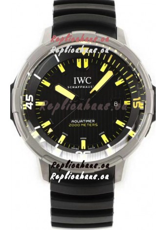 IWC Aquatimer IW358001 1:1 Titanium Mirror Swiss Replica Watch in Black Dial Rubber Strap