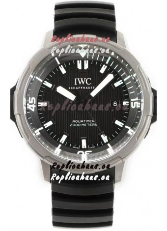 IWC Aquatimer IW358002 1:1 Titanium Mirror Swiss Replica Watch in Black Dial Rubber Strap