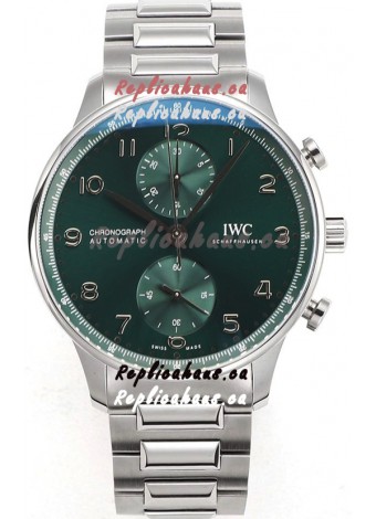 IWC Portuguese Chronograph Swiss Replica Watch in Steel Case Green Dial - 1:1 Mirror Replica Edition