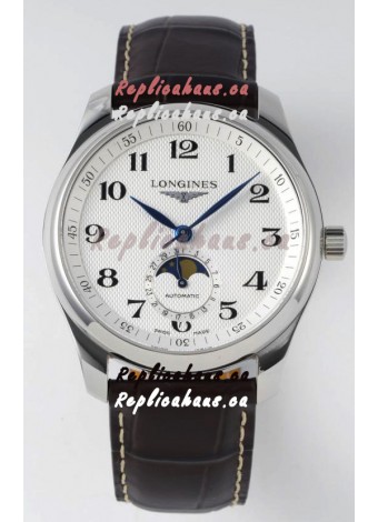 Longines Master Collection Automatic Moonphase White Dial Swiss Replica Watch Leather Strap