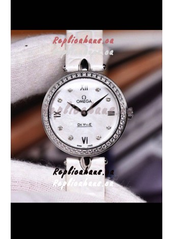 Omega De Ville Prestige Dewdrop Edition Swiss Quartz Watch in White Dial and Strap