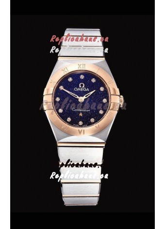 Omega Constellation Ladies Swiss Quartz 1:1 Mirror Replica - Two Tone Casing in Black Starry Dial 