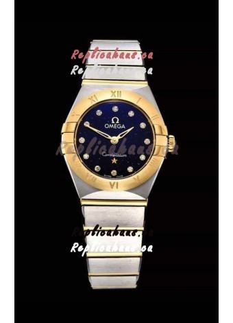Omega Constellation Ladies Swiss Quartz 1:1 Mirror Replica - Two Tone Casing in Black Starry Dial 