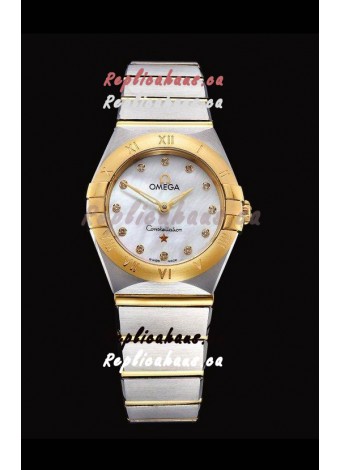 Omega Constellation Ladies Swiss Quartz 1:1 Mirror Replica - Two Tone Casing in White Pearl Dial