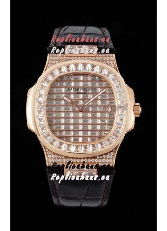 Patek Philippe Nautilus 5711/R Swiss Replica Watch 1:1 Mirror Replica in Rose Gold Diamonds Casing