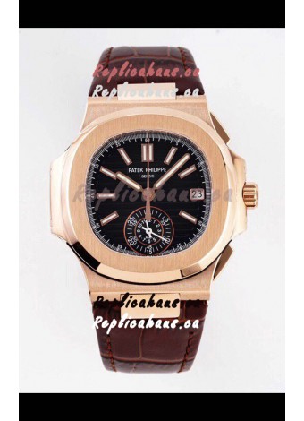 Patek Philippe Nautilus 5980/1R-001 Rose Gold 904L Steel Case in Black Dial - 1:1 Mirror Replica