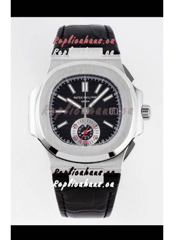Patek Philippe Nautilus 5980/1A 904L Steel Case in Black Dial Leather Strap - 1:1 Mirror Replica