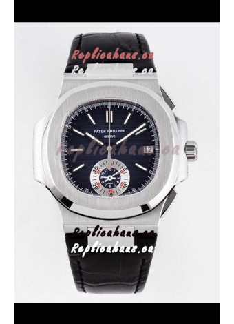 Patek Philippe Nautilus 5980/1A 904L Steel Case in Blue Dial Leather Strap - 1:1 Mirror Replica