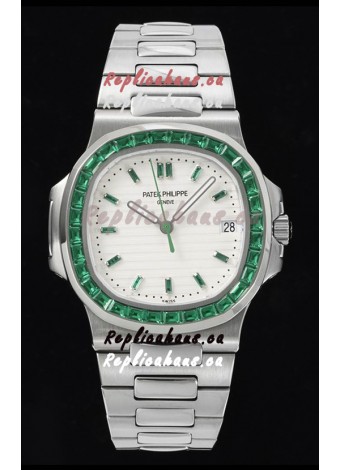 Patek Philippe Nautilus 5711 White Dial 1:1 Mirror Replica in 904L Steel with Rubies Bezel