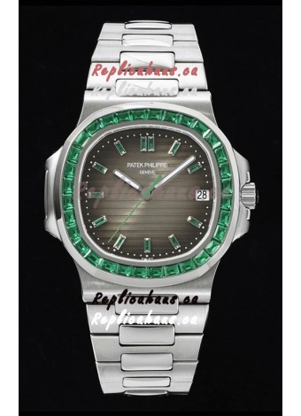 Patek Philippe Nautilus 5711 Grey Dial 1:1 Mirror Replica in 904L Steel with Rubies Bezel