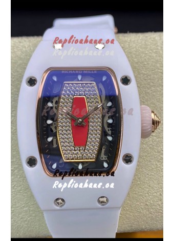 Richard Mille RM-07-01 Diamonds Dial White Ceramic Ladies 1:1 Swiss Replica Watch 