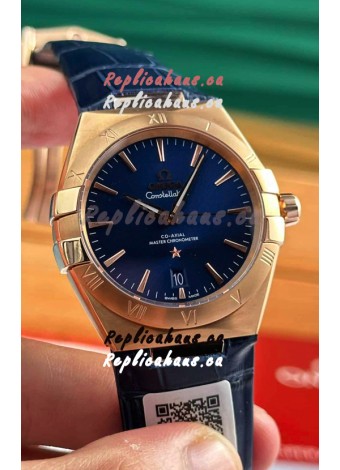 Omega Co-Axial Constellation 39MM Rose Gold Bue Dial 1:1 Mirror Replica Watch